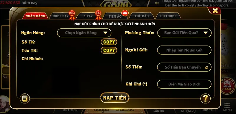 Các cách thức nạp tiền Go88 đơn giản và nhanh chóng