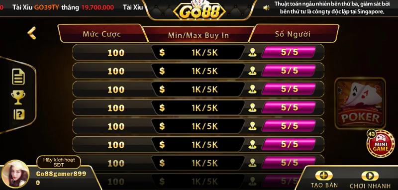 Các bước để chơi Mini Poker GO88